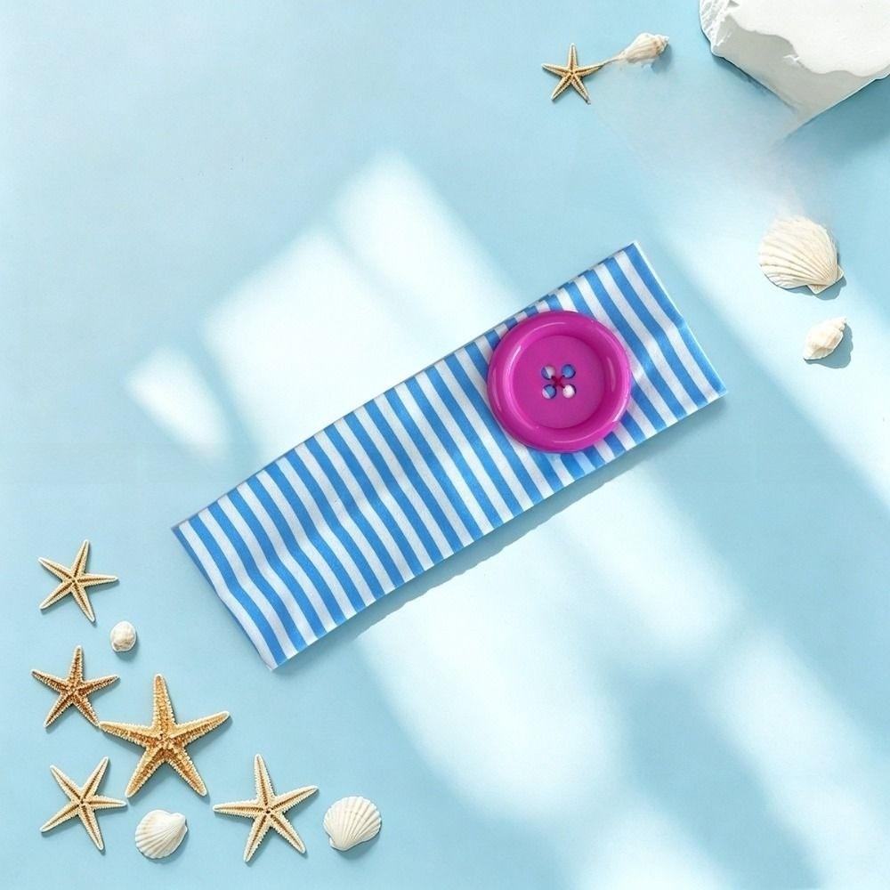 Fashion Striped Print Large Button Headband Dopamine Colorful Niche Headscarf Ins Breathable Summer Hairband Lady Girls Headwear