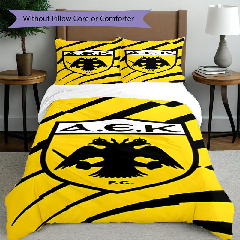 3pcs Duvet Cover Set (1*Duvet Cover + 2*Pillowcase, Without Core), AEK Athens FC Print Bedding Set, Bedroom Decor, All‑Season, Birthday Gift