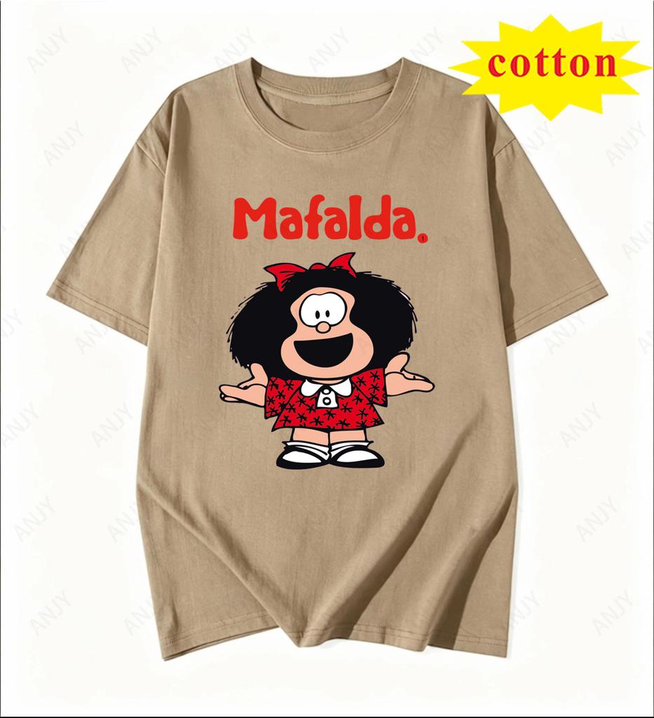 Classic Mafalda Cartoon Printed Short Sleeved Pure Cotton Soft Tshirt Suitable For Unisex And Unisex