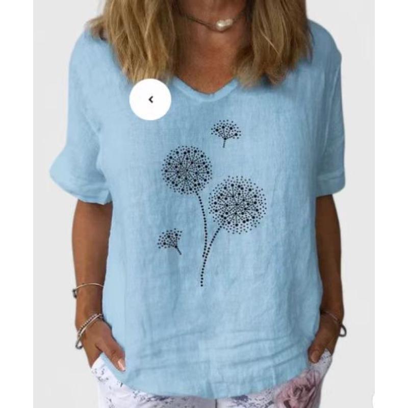 Summer Casual V-Neck Rainbow Printed Short Sleeve Women's T-Shirt Top