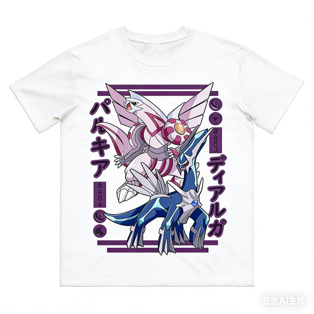 Palkia Dialga Printed Pure Cotton T-shirt for Men and Women Spring/Summer New Collection Fashion Short Sleeved Shirt