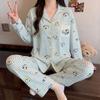 High-value cartoon pure cotton pajamas women's spring and autumn new sweet striped cotton long-sleeved trousers loungewear