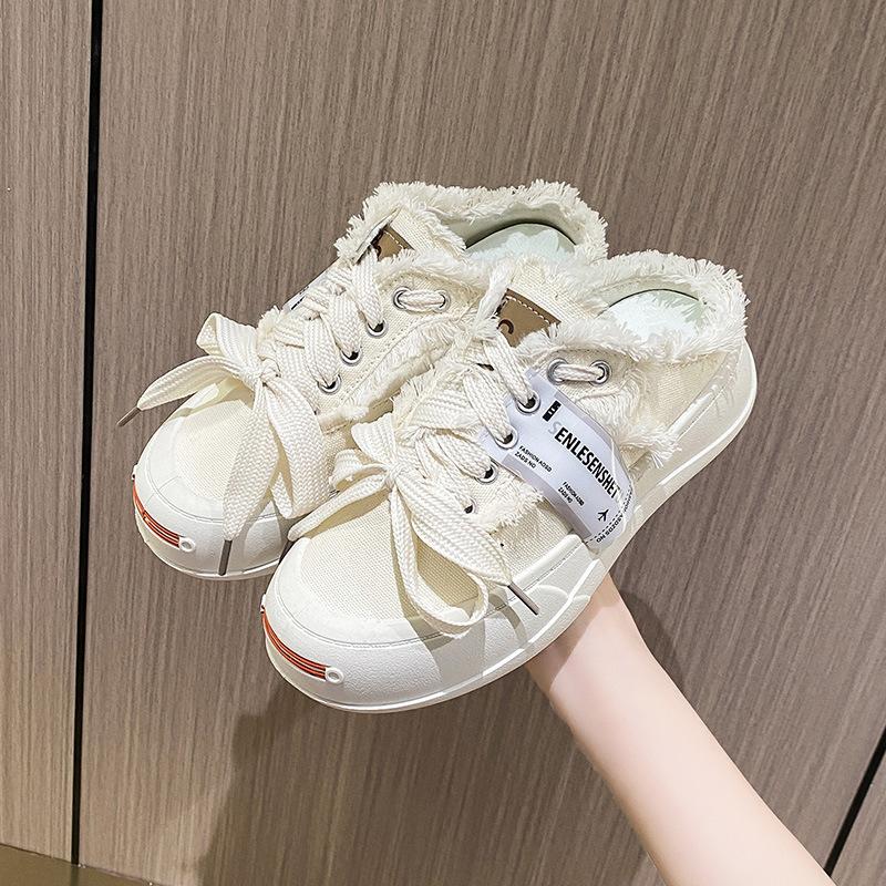 Xiaobai cool slippers women's summer spring outer wear 2025 new thick-soled fashion one-pedal bag head half-drag lazy canvas shoes