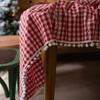 Red Plaid Cotton Linen Rectangle Tablecloth – Dustproof, Decorative, Literary Festival Style