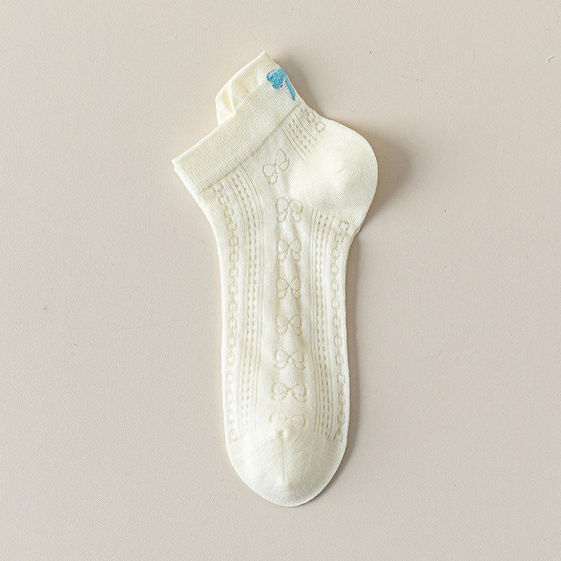 Women's Summer Thin Bow Embroidered Mesh Breathable Boneless Short Cotton Socks