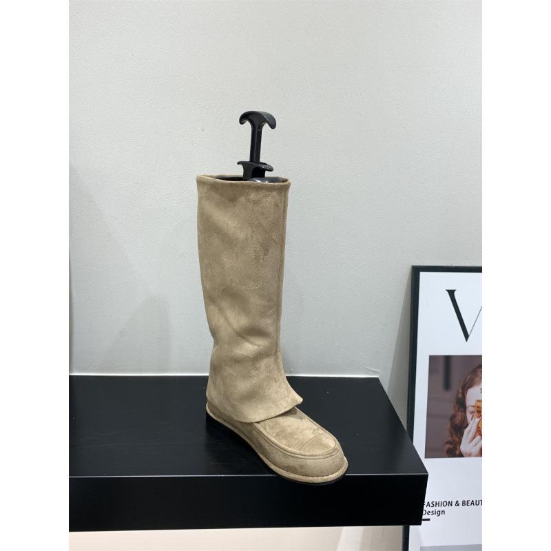 Khaki Pants Tube Boots Knight Boots Women's Boots 2025 Autumn and Winter Vintage Suede Skinny Boots Medium Boots