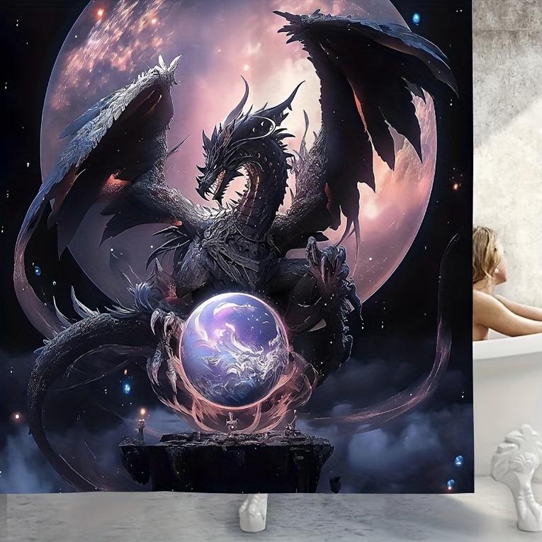 

Night Dragon And The Sphere Shower Curtain Washable Dirt-Resistant Shower Head Waterproof Polyester Bath Curtain For Home Decor W60H190(CM)-1 Pcs