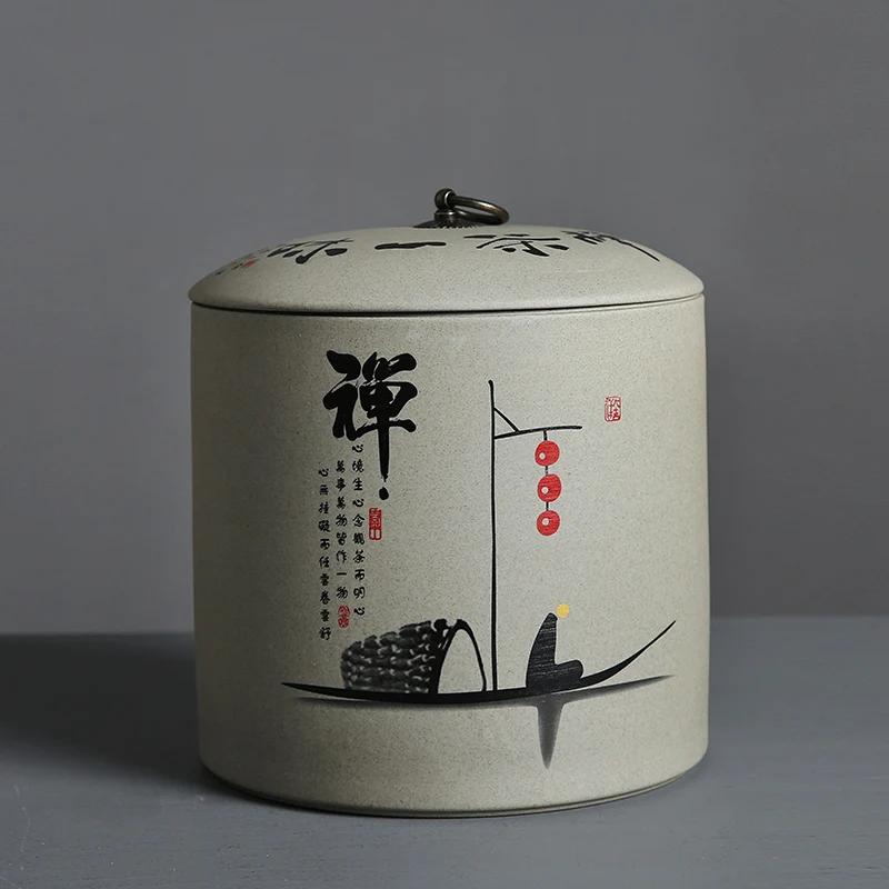 Retro Chinese Ceramic Tea Jar Household Sealed Tea Storage Jar Facial Mask Powder Can Used for Storing Kitchen Spices