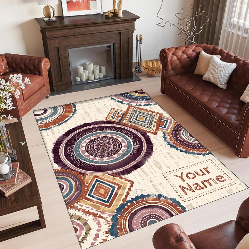 Mandala Theme Crystal Velvet Floor Rug Personalized Custom Name Text Warm Carpet Home Decoration