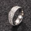 Simple Two-Row 6MM Ceramic Inlaid Diamond Titanium Steel Ring for Women, Stainless Steel, Versatile