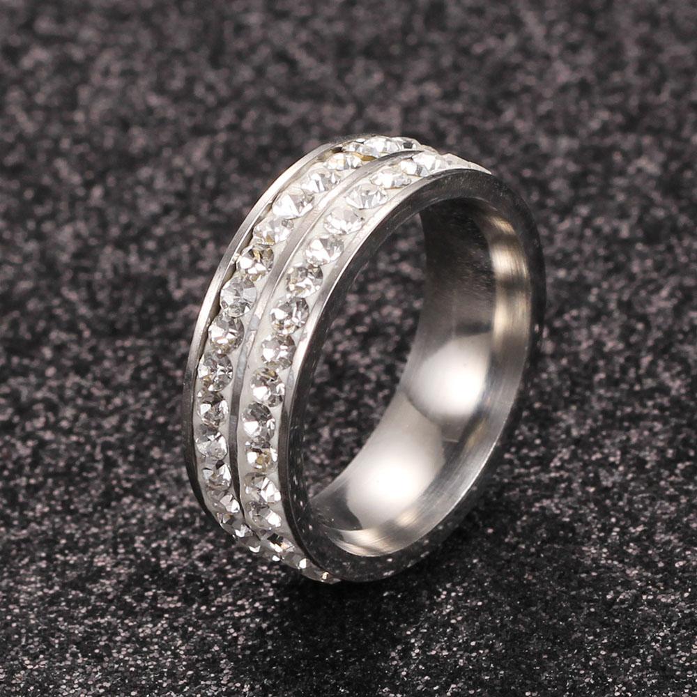 Simple Two-Row 6MM Ceramic Inlaid Diamond Titanium Steel Ring for Women, Stainless Steel, Versatile