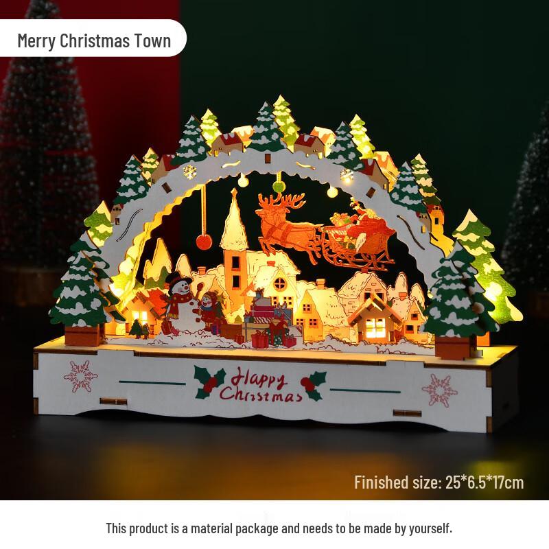 DIY Wooden Luminous Christmas Town Tree Decoration