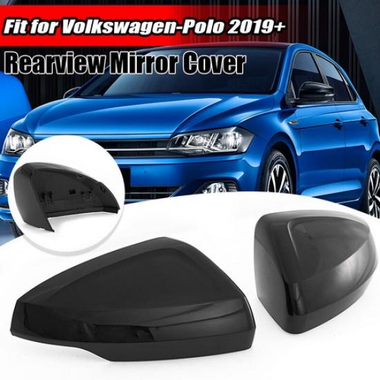 Door Side View Wing Rearview Mirror Cover Cap Gloss Black Fits VW Polo 2019-2023