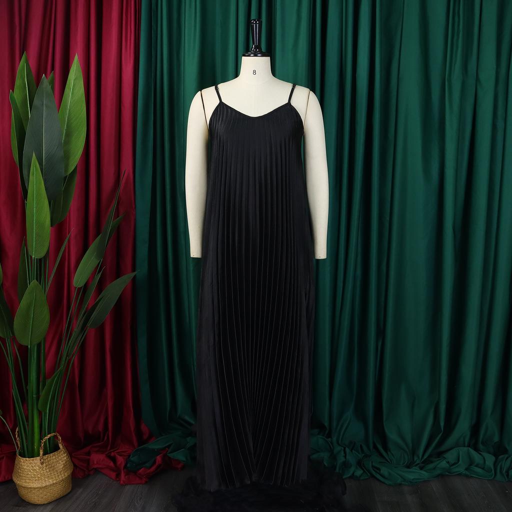 Wiosna i lato Moda Casual Kobiety Luźna Koszulka z Dekoltem w Serek Plisowana Długa Spódnica Bez Rękawów Sukienka