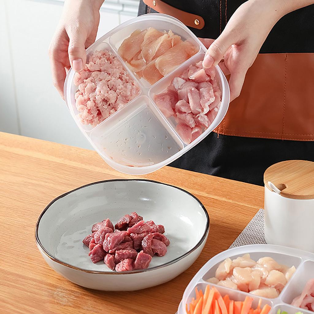 Transparente Kühlschrank-Aufbewahrungsbox mit Deckel, viergeteilt, Zwiebeln und Knoblauch, Unterplatte, Lebensmittelqualität, Kühlschrank-Fleischplatte