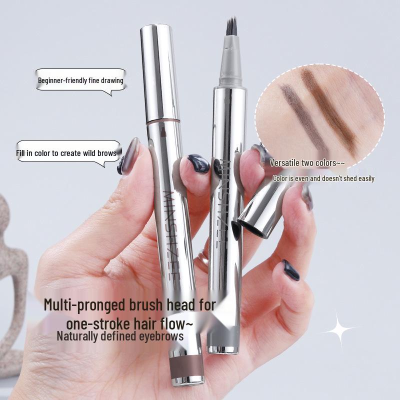 Mingxizhi Waterproof Long-Lasting Eyebrow & Eyeliner Pencil with Multi-Pronged Brush for Defined, Sweatproof Results