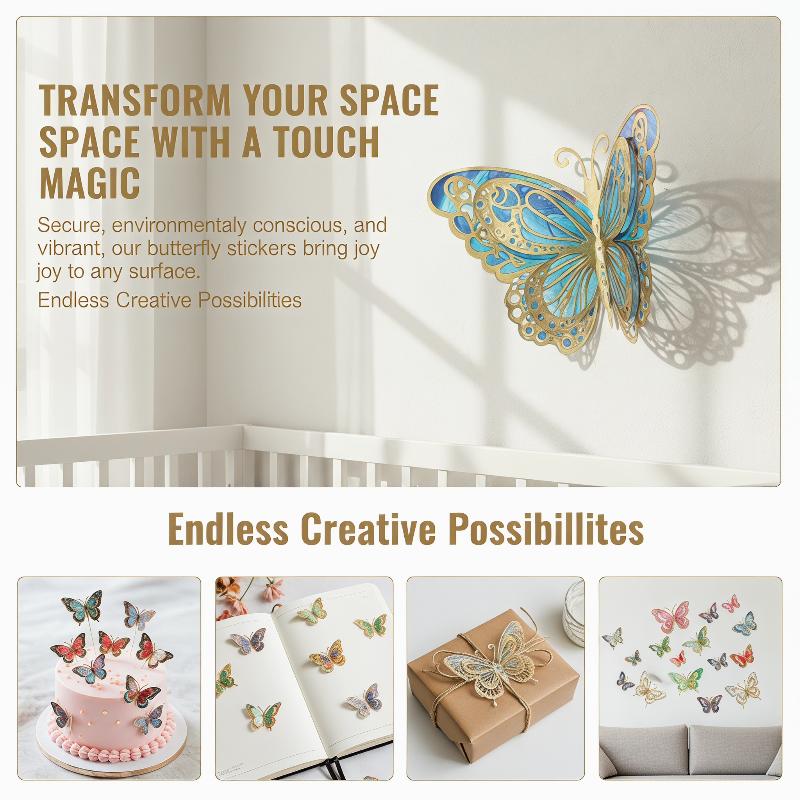 12Pcs Waterproof Butterfly Stickers Self Adhesive Ideal for Scrapbooking and DIY Projects