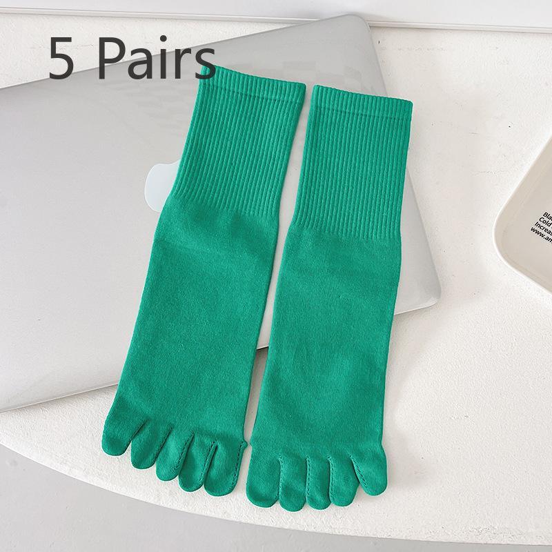 

5 пар женских спортивных носков с высокой талией, впитывающих пот, карамельного цвета, цилиндрической формы, с пятью пальцами 5 Pairs темно-зеленого