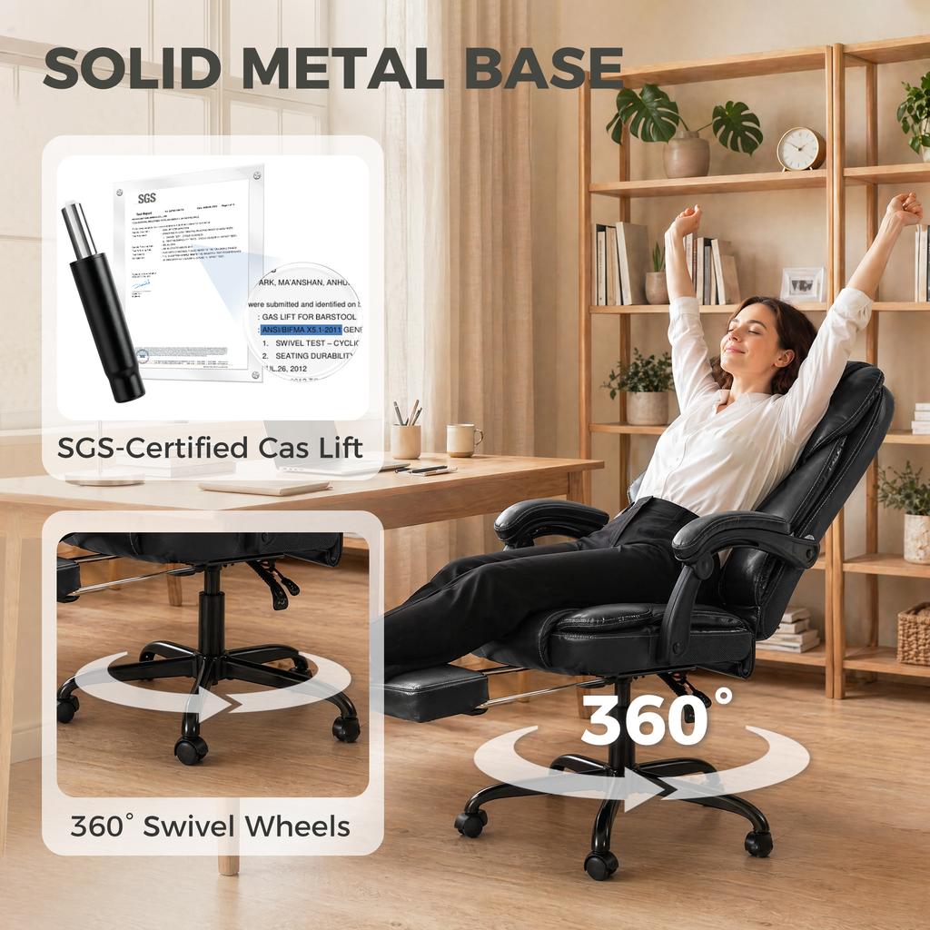 Executive Home Office Chair Reclining Function Footrest Computer Desk Chair High Back Black