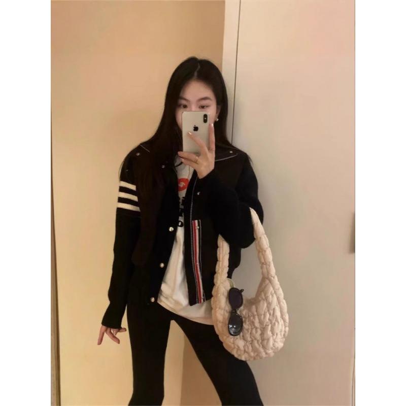 Down Cotton-padded Clothes Women's Short Knitted Splicing Small Jacket Autumn and Winter New Light Cotton-padded Clothes Stand-up Collar