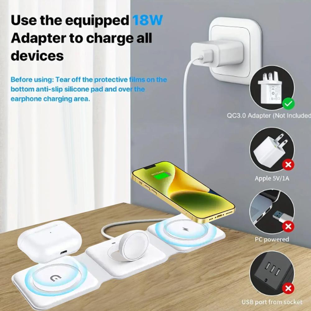40W 3 In 1 Wireless Charger Pad Stand Magnetic Fast Charging Dock Station for iPhone 16 15 14 13 12 11  X XR  Watch Airpods