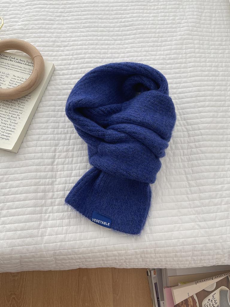 Winter thickened warm scarf women's versatile solid color short knitted student windproof literary soft waxy