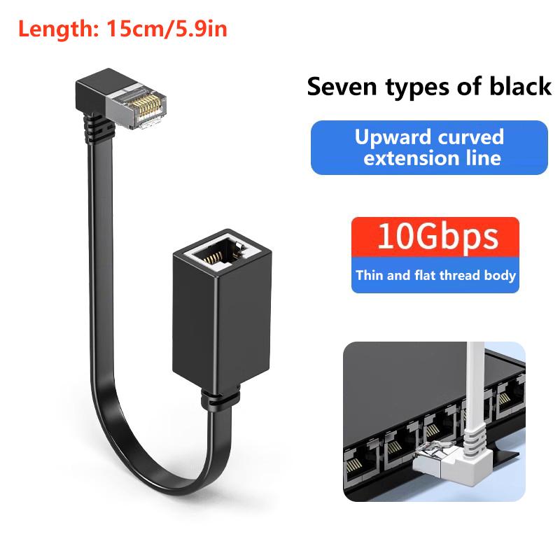 90 Graders Cat7 Nettverksforlengelseskabel Flat Ultra 10G Høyre /Venstre Vinkel Albue Nettverkskabel Rj45 Hann til Hunn Adapterledning