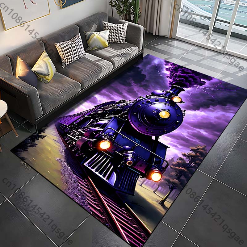 Retro Steam Train Pattern Rug Carpets for Bedroom Living Room Bathroom Mat Creative Door Mat Cloakroom Home Decor Area Rug