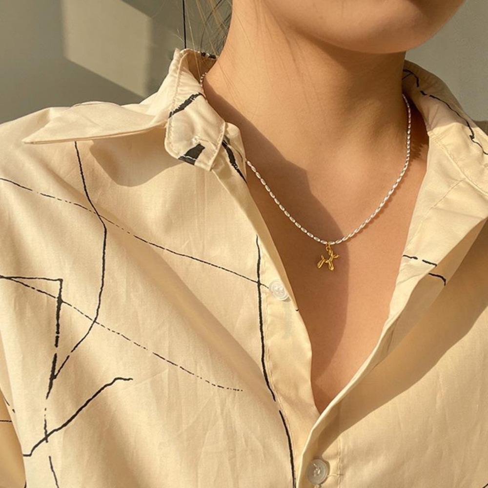Stainless Steel Cute Style Balloon Dog Pendant Necklace Sweet Funny Clavicle Chain Unique Girl Birthday Gift