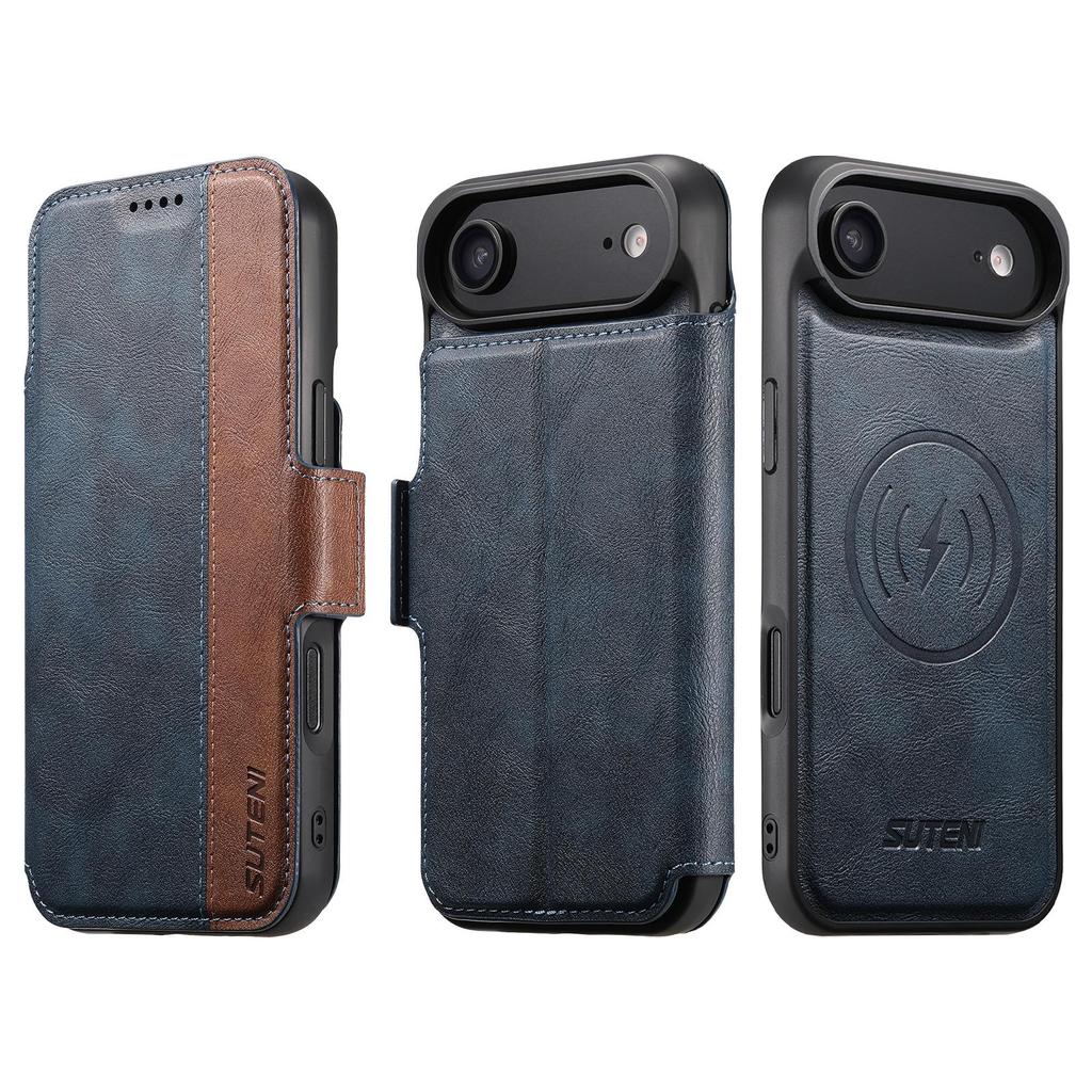 Capa de Couro Magnética Flip para iPhone 17 Pro Max/Samsung S25U com Carregamento Sem Fio