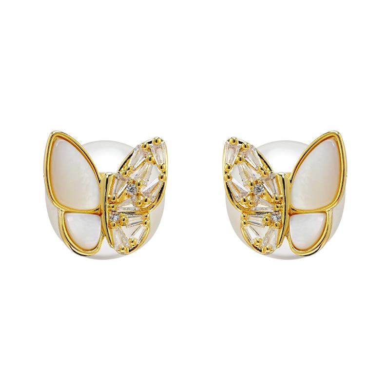 Internet Celebrity Explosion 2024 Butterfly Pearl Stud Earrings Light Luxury High-End Earrings Unique Temperament Earrings Women Wholesale