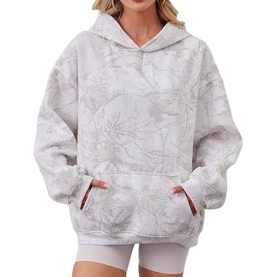 2025 Autumn/Winter Women's Casual Printed Drop Shoulder Hoodie with Pocket