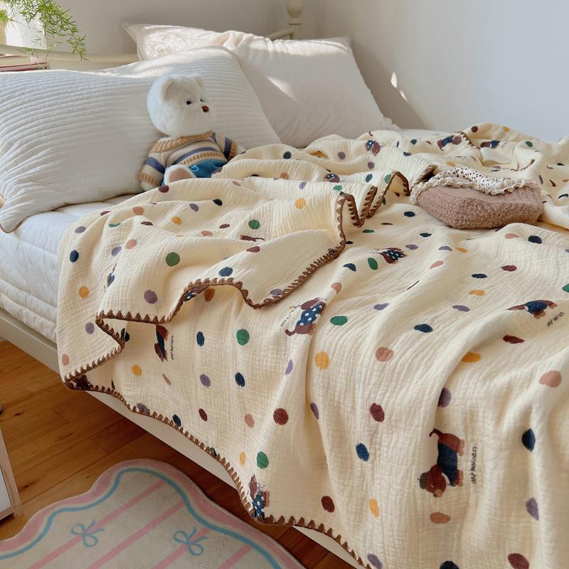 100% Cotton Blanket INS Style Pure Cotton Crepe Yarn Summer Blanket Single/Queen/King Size Cartoon Quilt for Kids Soft Plaids