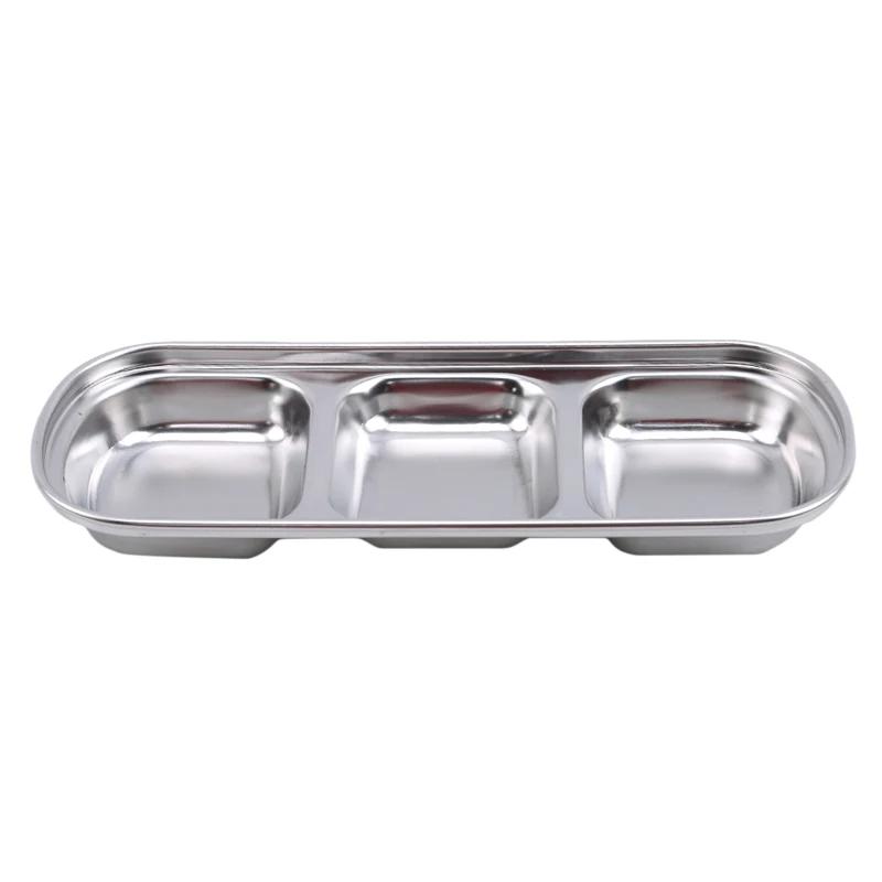 Stainless Steel 3 Lattice Herbal Soy Sauce Vinegar Sauce Dish Snack Plate Divided Serving Dish Plate Tray Home Kitchen Tableware