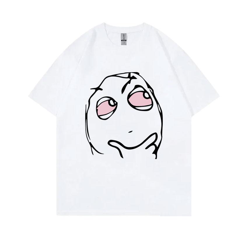 RAGE GUY Funny Meme T Shirt Manga Troll Face Be Me Pensive Red Eyes High Reaction Face T-Shirt Men Women Cotton Oversized Tshirt
