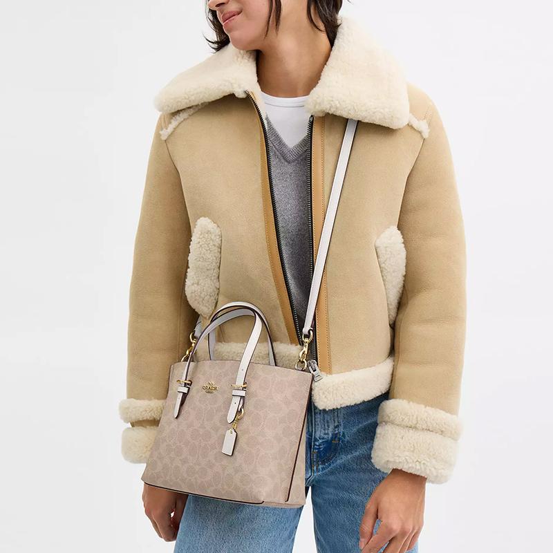 Coach Mollie Brand Logo Detachable Shoulder Strap Coated Canvas Tote Bag Shopping Bag Shoulder Crossbody Handbag 25 Women Tote Sand Chalk CV965-IMXDM