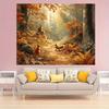 2D Autumn Forest Backdrop, Sunlit Path with Squirrels for Fall Themed Parties and Photography