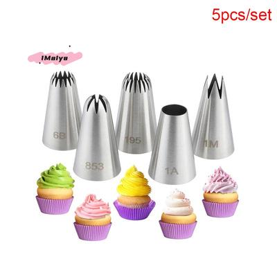 5Pcs Stainless Steel Baking Nozzles Set Cream Cake Cupcake Drop Flower Rose Pastry Piping Tips #1M 6B 195 1A 853