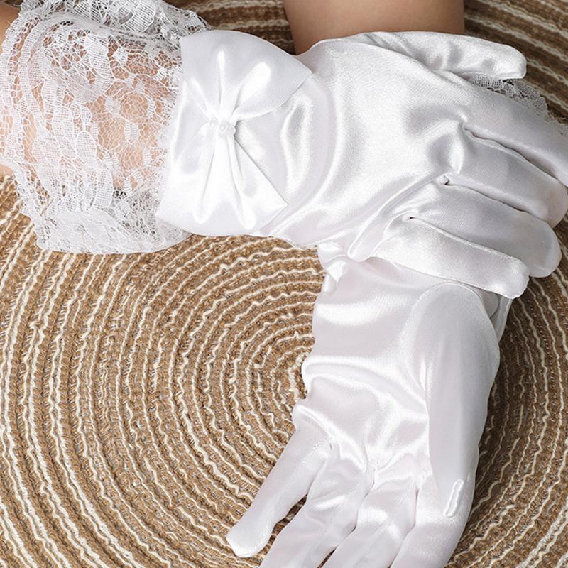 1Pair Lace Sweet Princess Wedding Party Short Polyester Thin Girls Gloves Bow Mittens