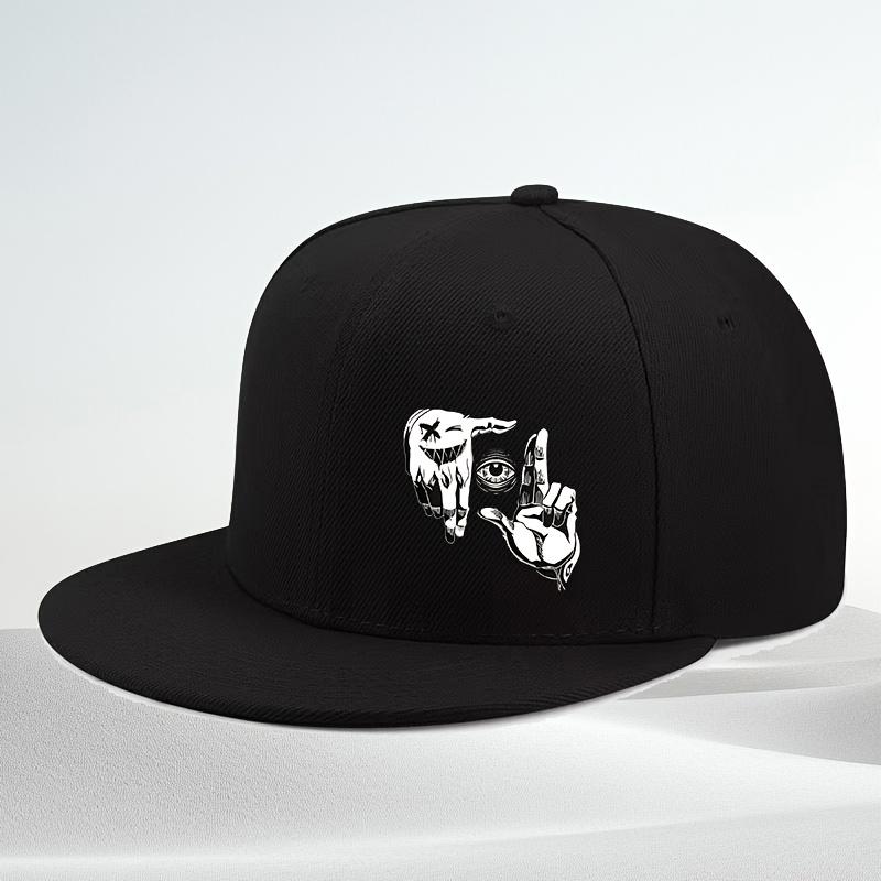 Fashionable Street Style Cool Open Hands Eyes Pattern Printed Baseball Cap Flat Brim Hat чёрный