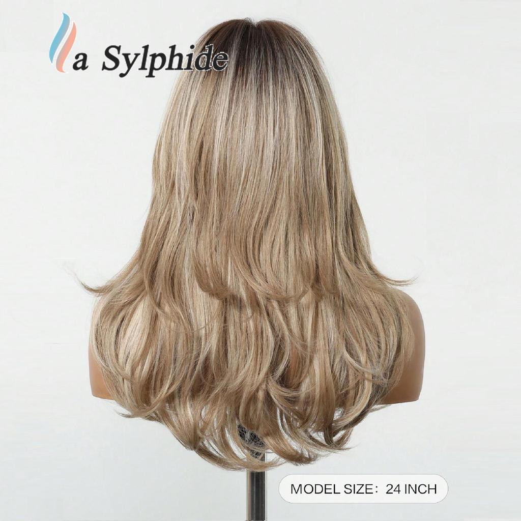 High-Temperature Resistant Gold Wig for Women - Long Curly Hair with Natural Bangs