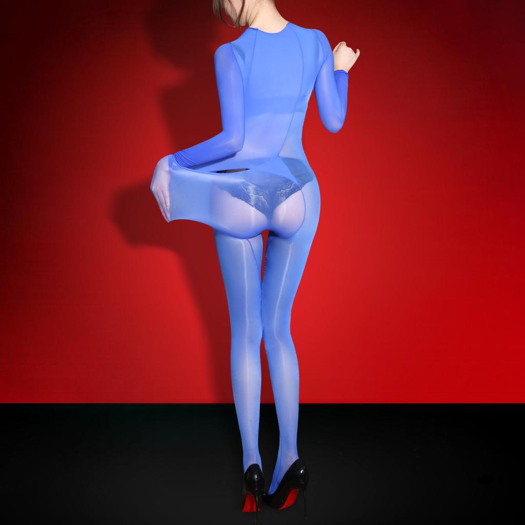 Damen Sexy Dessous Ganzkörper Bodysuit Hinten Offen Catsuit Öl Glänzend Bodystocking Große Größen 5D Uniform Versuchung Erotischer Leotard