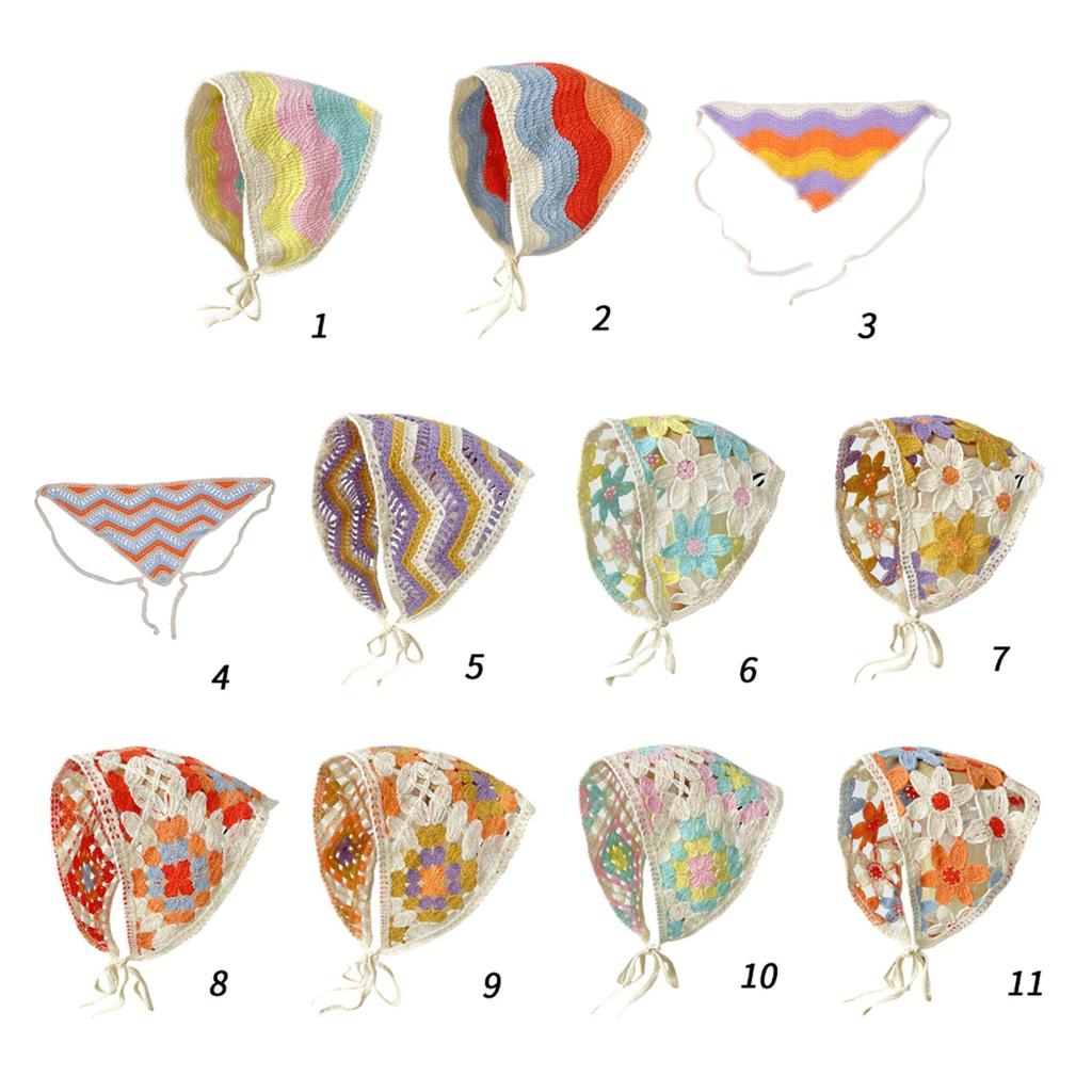 Knitted Stripe Triangle Scarf Lovely Crochet Hair Kerchief Tie Back Stripe Pattern Elegant Turban for Girls Photo Props