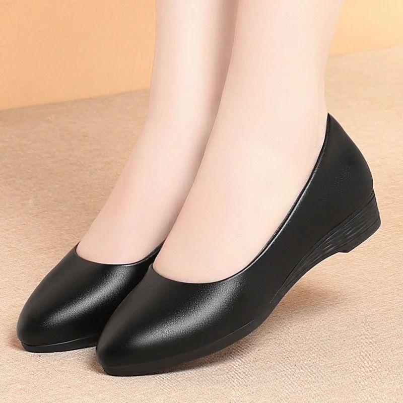 Soft Sole Professional Work Shoes Women Black Formal Shoes Work Commuting Women Leather Shoes Single Shoes Daily Wear Shoes