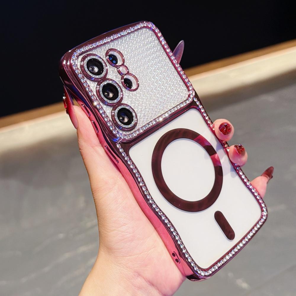 Glitter Diamond for Plating Case for Samsung Galaxy S26 Ultra Plus Bling Camera Protector Transparent Wave Cover