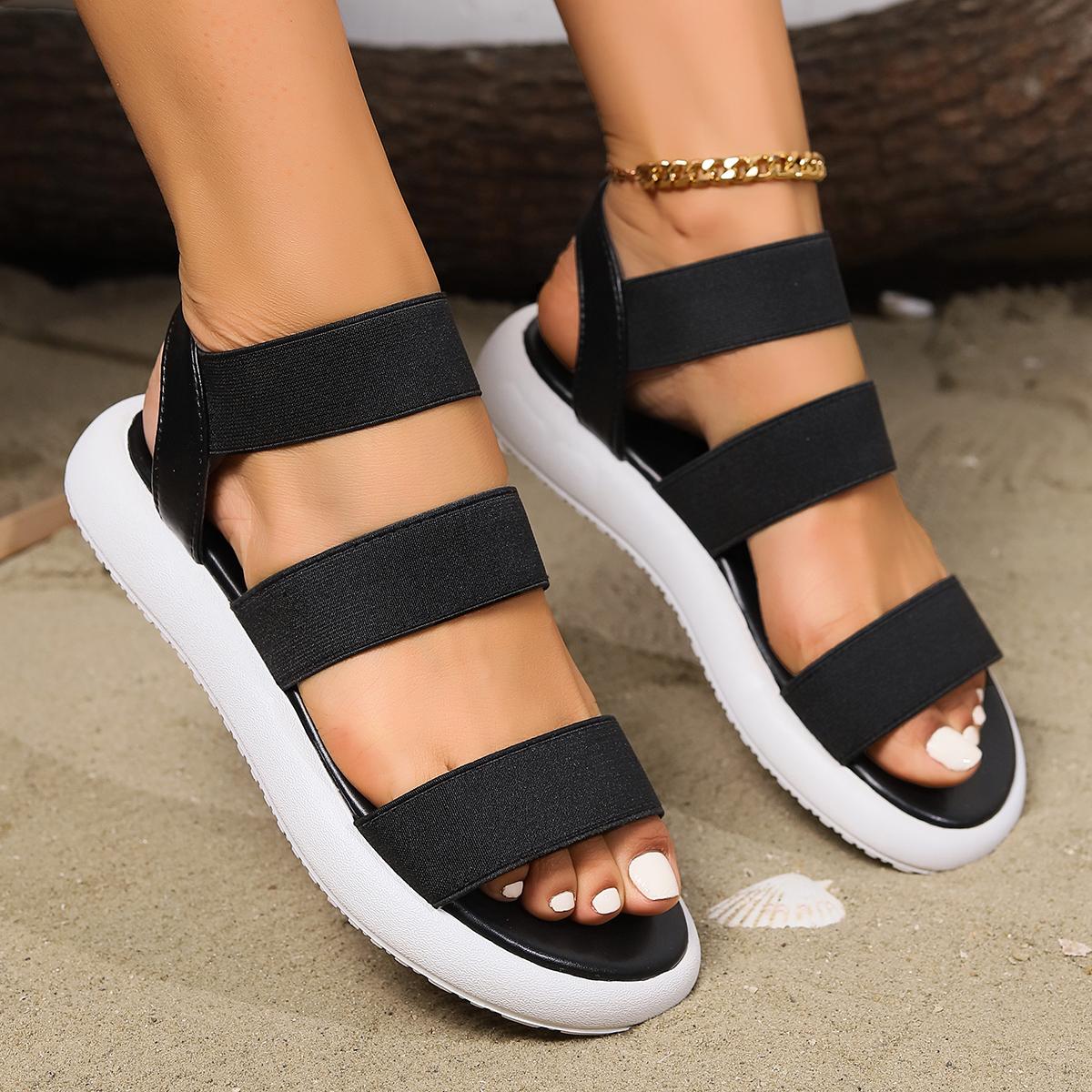 

модные летние женские босоножки на платформе с открытым носком, римские плоские пляжные туфли для женщин, повседневные женские сандалии-гладиаторы больших размеров 38 чёрный