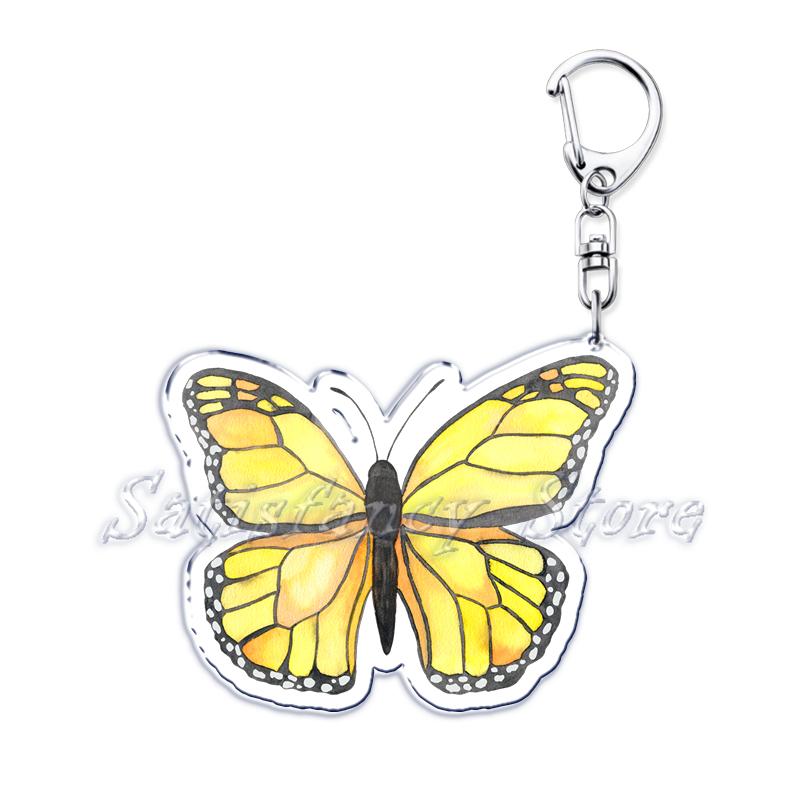 Beautiful Lavender Flower Monarch Butterfly Keychains Ring for Accessories Bag Butterflies Pendant Key Chain Jewelry Fans Gifts