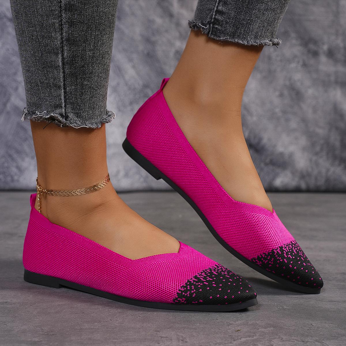 

Женские туфли на плоской подошве с острым носком, однотонные трикотажные туфли без застежек, повседневные дышащие балетки для женщин, туфли на плоской подошве, женские мокасины 43 розы красного