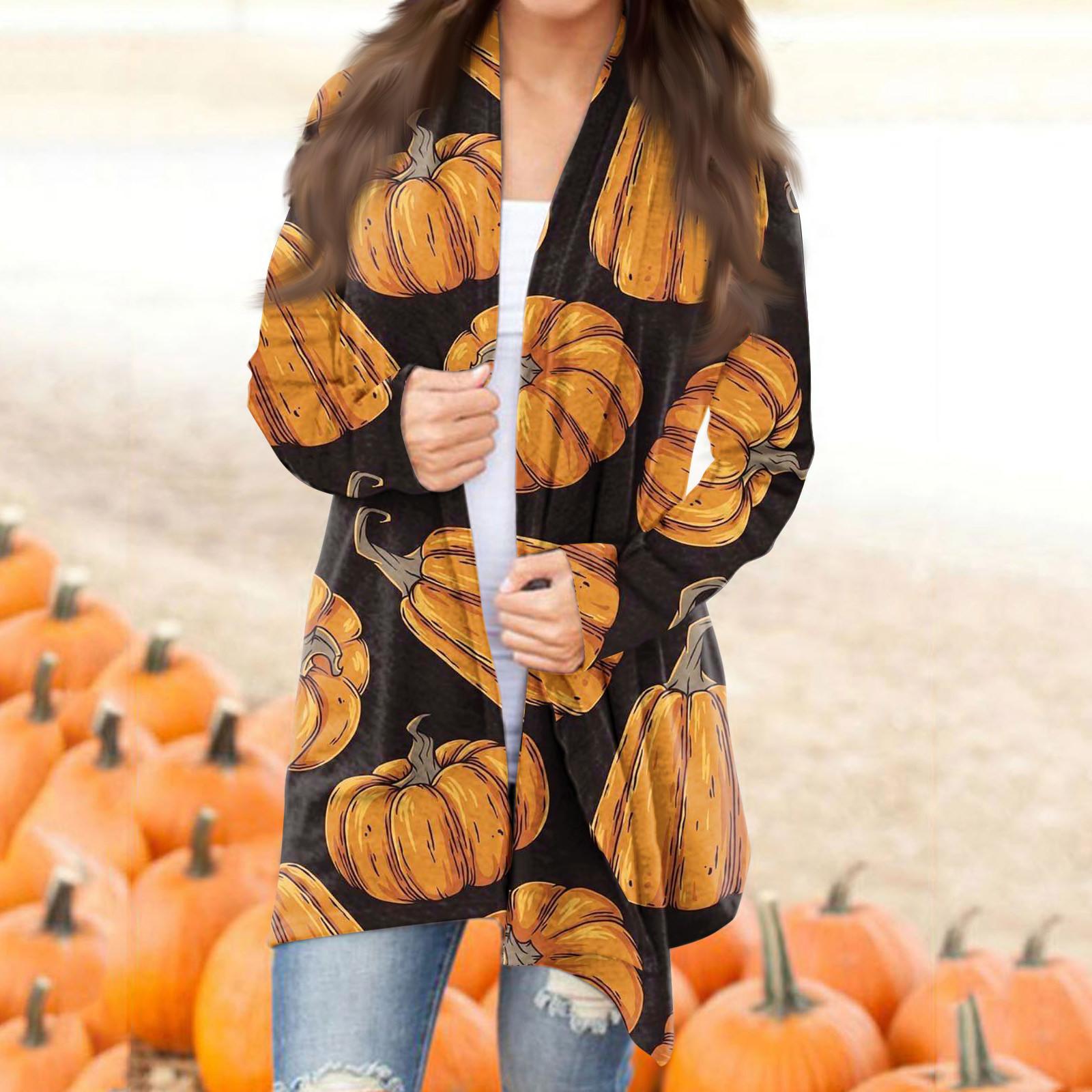 

Женская мода, повседневный кардиган с принтом на Хэллоуин, средней длины, с длинными рукавами, пальто L жёлтый