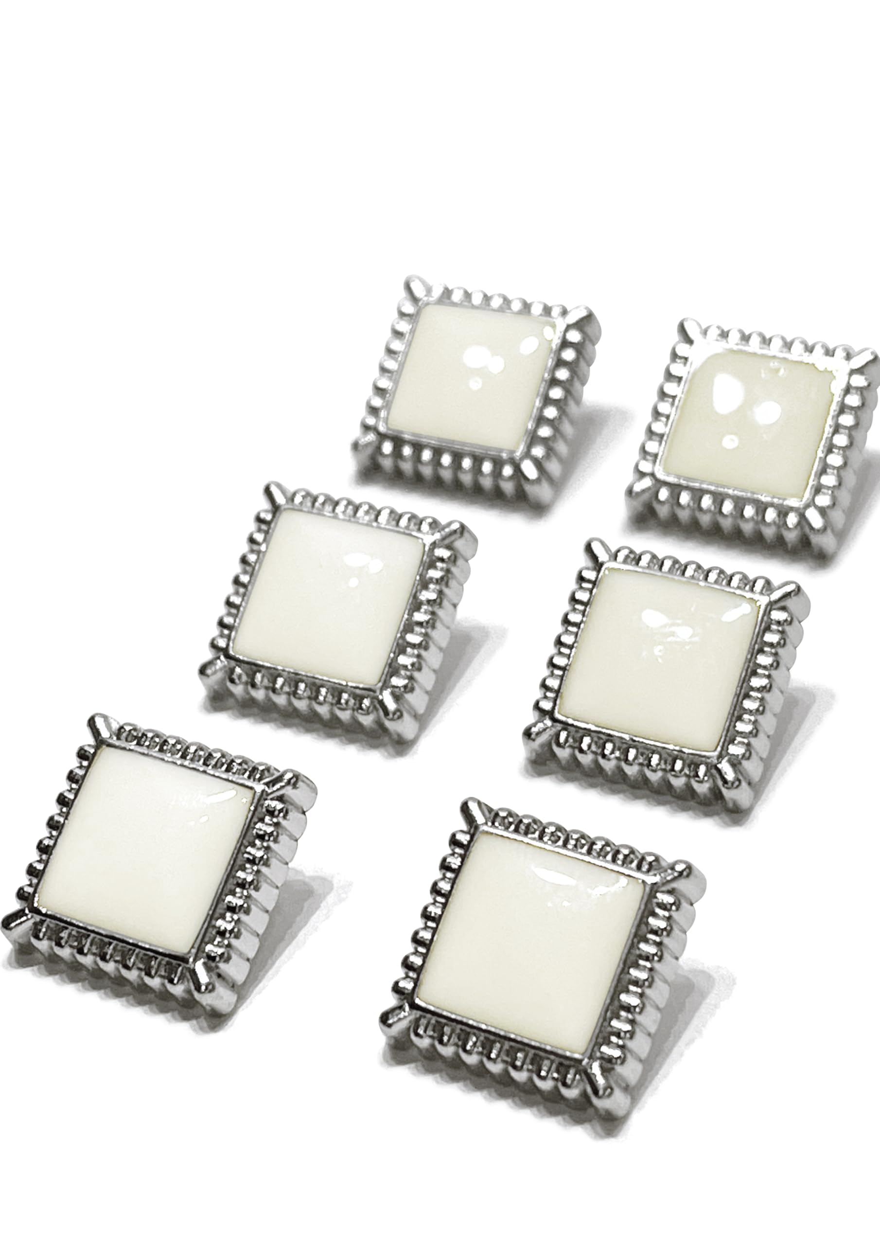 

Set of 3 shirt cufflinks for cuffs silver x (square white, 15mm)